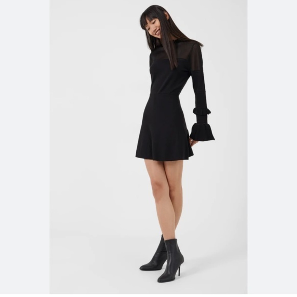 French Connection Lindsey Mesh Frill Mini Knit Dress XSmall
